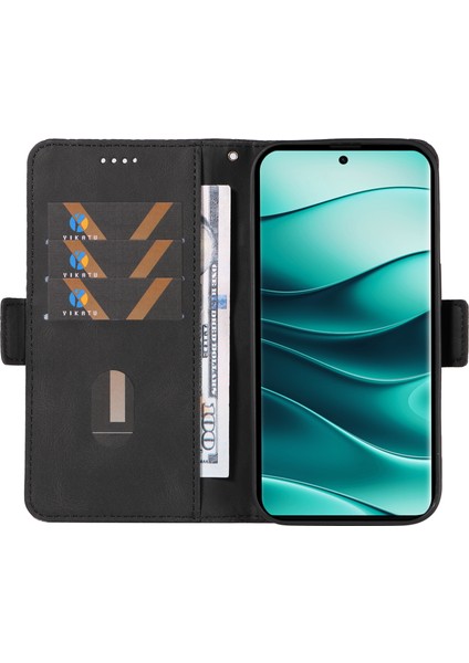Xiaomi Redmi Için Not 14 Pro 5G-Not 14 Pro+ 5G Kılıf Eşkenar Dörtgen Pu Deri Flip Cüzdan Telefon Kapağı-Siyah (Yurt Dışından)