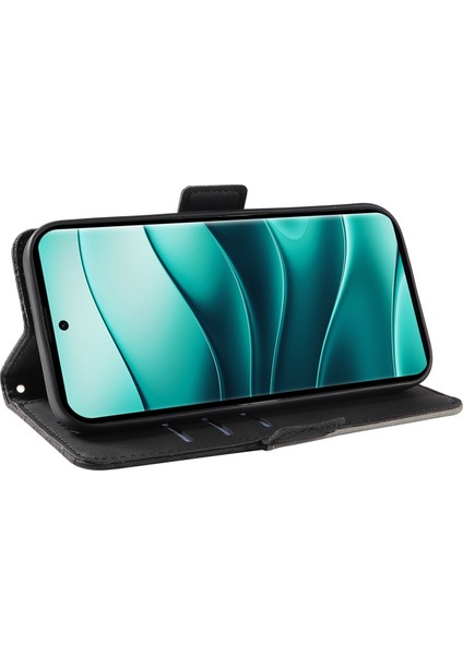 Xiaomi Redmi Için Not 14 Pro 5G-Not 14 Pro+ 5G Kılıf Eşkenar Dörtgen Pu Deri Flip Cüzdan Telefon Kapağı-Siyah (Yurt Dışından)