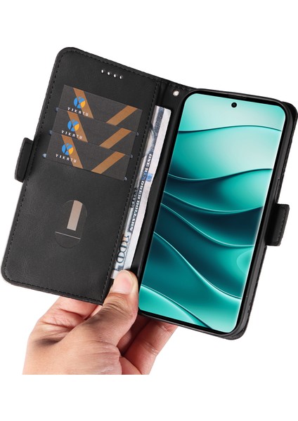 Xiaomi Redmi Için Not 14 Pro 5G-Not 14 Pro+ 5G Kılıf Eşkenar Dörtgen Pu Deri Flip Cüzdan Telefon Kapağı-Siyah (Yurt Dışından)