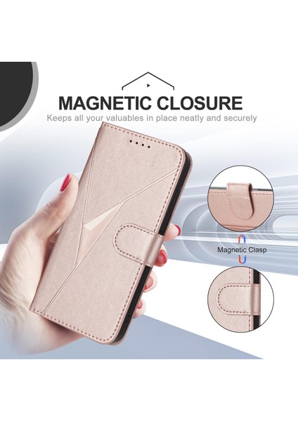 Xiaomi 14T Kılıf Üçgen Baskı Deri Telefon Kılıfı, Kordon-Gül Altın Için (Yurt Dışından) fırsatları