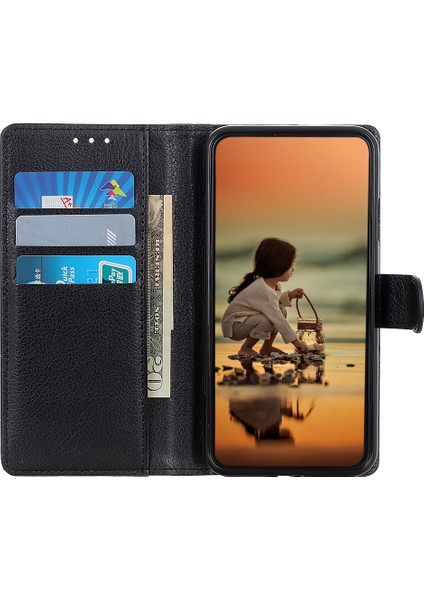 Xiaomi Redmi Note 14 Pro 4G Cüzdan Kılıf Pu Deri Telefon Kapağı Litchi Doku-Siyah (Yurt Dışından)