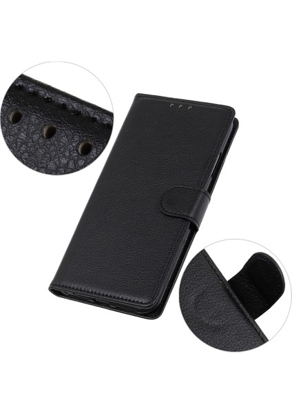 Xiaomi Redmi Note 14 Pro 4G Cüzdan Kılıf Pu Deri Telefon Kapağı Litchi Doku-Siyah (Yurt Dışından)