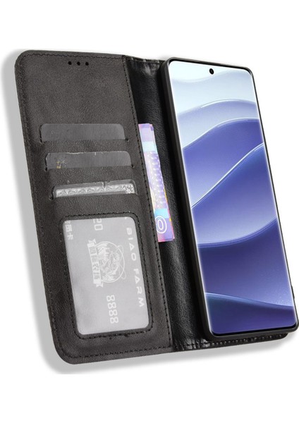 Xiaomi Redmi Note 14 Pro+ 5G-Note 14 Pro 5G Cüzdan Retro Doku Telefon Kapağı-Siyah (Yurt Dışından)