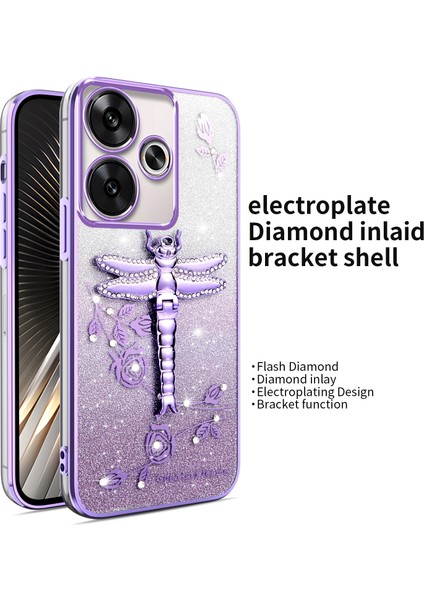Kılıf Xiaomi Redmi 13 4G-5G-Not 13R 5G-Poco M6 4G-M6 Artı 5G Dragonfly Tpu Çiçekler Glitter Telefon Kapağı-Mor (Yurt Dışından) fırsatları