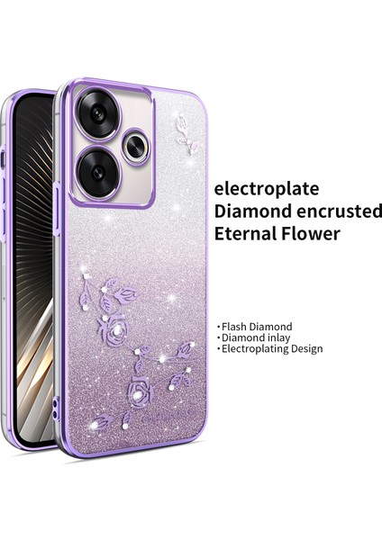 Kılıf Xiaomi Redmi 13 4G-5G-Not 13R 5G-Poco M6 4G-M6 Artı 5G Dragonfly Tpu Çiçekler Glitter Telefon Kapağı-Mor (Yurt Dışından) indirimleri