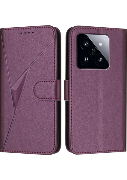 Xiaomi 14T Pro Kılıf Kordonlu Üçgen Baskı Deri Telefon Kılıfı-Koyu Mor (Yurt Dışından)