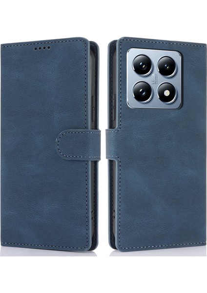 Xiaomi 14T Kılıf Cüzdan Görünümlü Pu Deri Telefon Kılıfı-Mavi (Yurt Dışından)