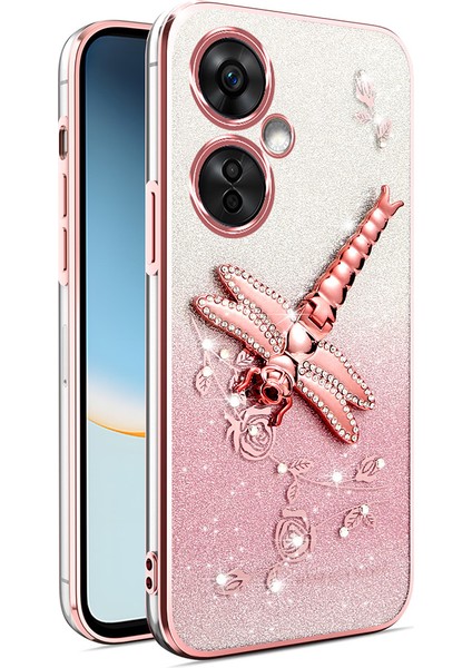 Xiaomi Redmi 13C 5G-13R 5G-Poco M6 5G Dragonfly Tpu Çiçekler Glitter Telefon Kapağı-Pembe (Yurt Dışından)