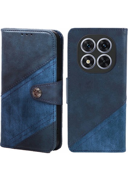 Xiaomi Redmi Note 14 Pro 5G Kılıf Ekleme Doku Deri Telefon Kapağı Görüntüleme Standı-Koyu Mavi Için (Yurt Dışından)
