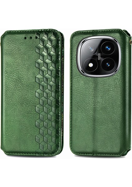 Xiaomi Redmi Note 14 Pro 5G Kılıf Pu Deri Cüzdan Telefon Kapağı-Yeşil (Yurt Dışından)