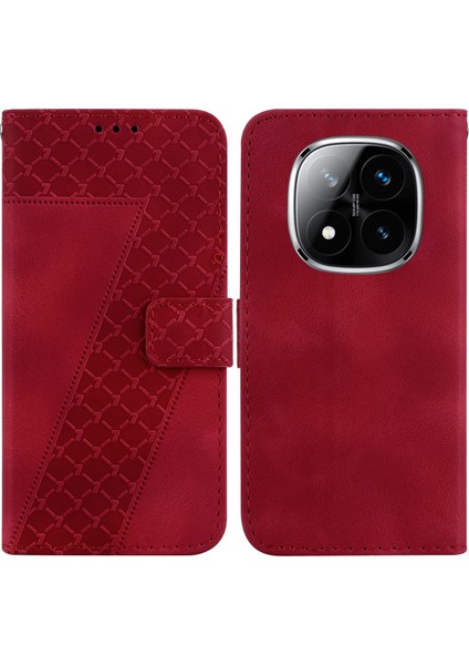 Xiaomi Redmi Note 14 Pro 5G 7 Şekilli Desen Baskı Deri Telefon Kapağı-Kırmızı (Yurt Dışından)