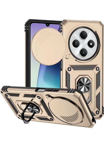 Xiaomi Redmi 14R 5G-14C 4G-Poco C75 4G Pc+Tpu Telefon Kılıfı Lens Korumalı Stand-Altın (Yurt Dışından)