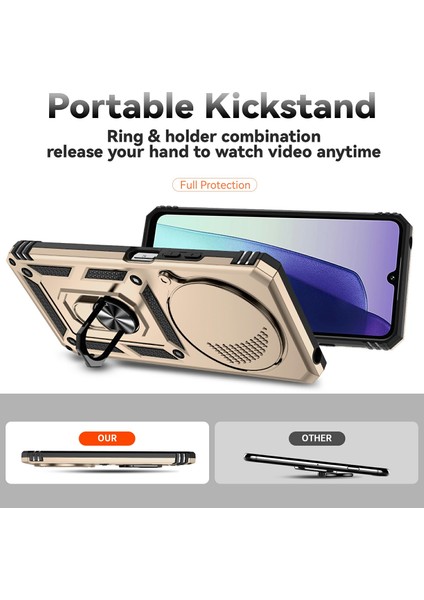 Xiaomi Redmi 14R 5G-14C 4G-Poco C75 4G Pc+Tpu Telefon Kılıfı Lens Korumalı Stand-Altın (Yurt Dışından)