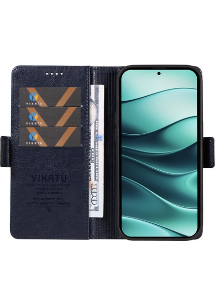 Xiaomi Redmi Note 14 Pro 5G-14 Pro+ 5G Kılıf Yan Toka Pu Deri Telefon Kapağı Litchi Doku-Lacivert (Yurt Dışından)