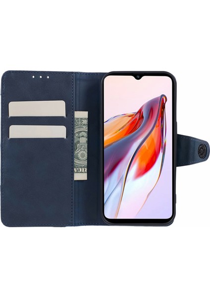 Xiaomi Redmi Note 14 Pro 5G Kılıf Ekleme Doku Deri Telefon Kapağı Görüntüleme Standı-Koyu Mavi Için (Yurt Dışından)