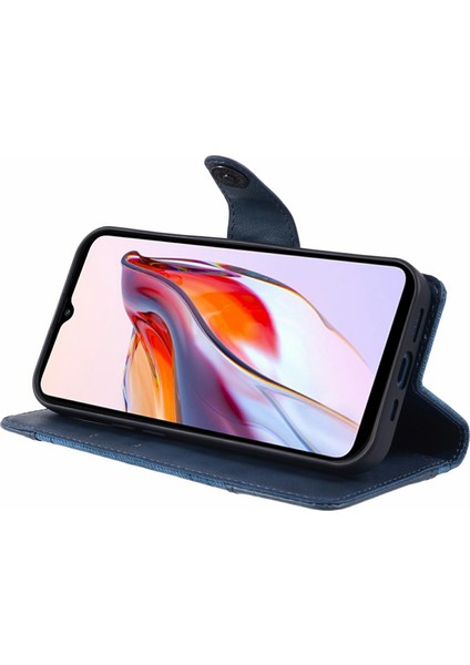 Xiaomi Redmi Note 14 Pro 5G Kılıf Ekleme Doku Deri Telefon Kapağı Görüntüleme Standı-Koyu Mavi Için (Yurt Dışından)