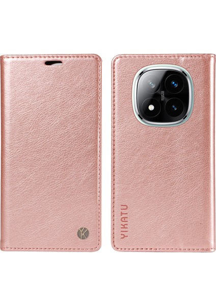 Xiaomi Redmi Için Not 14 Pro 5G-14 Pro+ 5G Kılıf Cüzdan Litchi Tahıl Deri Telefon Kapağı Manyetik Otomatik Emilmiş-Gül Altın (Yurt Dışından)