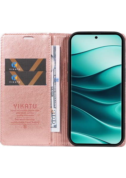 Xiaomi Redmi Için Not 14 Pro 5G-14 Pro+ 5G Kılıf Cüzdan Litchi Tahıl Deri Telefon Kapağı Manyetik Otomatik Emilmiş-Gül Altın (Yurt Dışından)