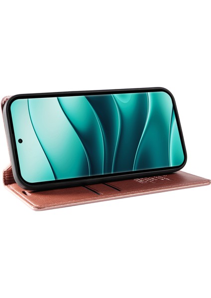 Xiaomi Redmi Için Not 14 Pro 5G-14 Pro+ 5G Kılıf Cüzdan Litchi Tahıl Deri Telefon Kapağı Manyetik Otomatik Emilmiş-Gül Altın (Yurt Dışından)