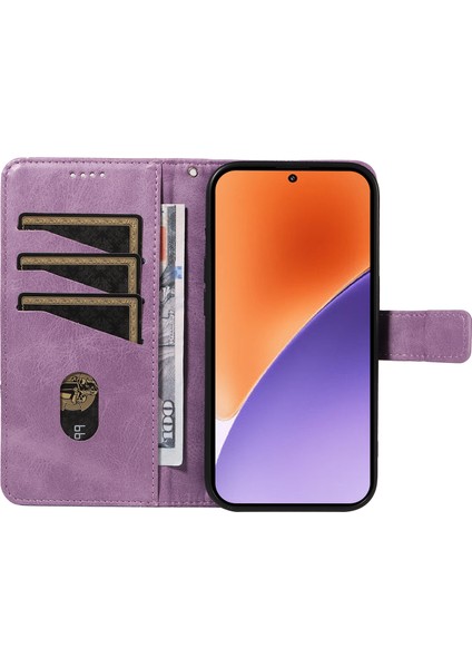 Xiaomi 15 Kılıf Deri Geometrik Çizgili Cüzdan Telefon Kılıfı Bilek Askılı-Açık Mor (Yurt Dışından) fiyatları