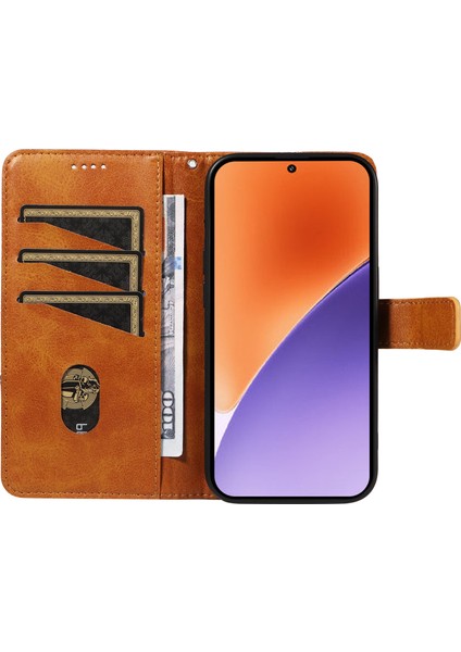 Xiaomi 15 Kılıf Deri Geometrik Çizgili Cüzdan Telefon Kılıfı Bilek Askılı-Kahverengi (Yurt Dışından) fiyatları