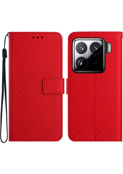 Xiaomi 15 Pro Baskı Pu Deri Flip Folyo Kapak-Kırmızı (Yurt Dışından)