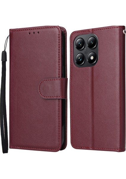 Xiaomi 14T Kılıf Cüzdan Görünümü Pu Deri Telefon Kapağı-Şarap Kırmızısı Için (Yurt Dışından)