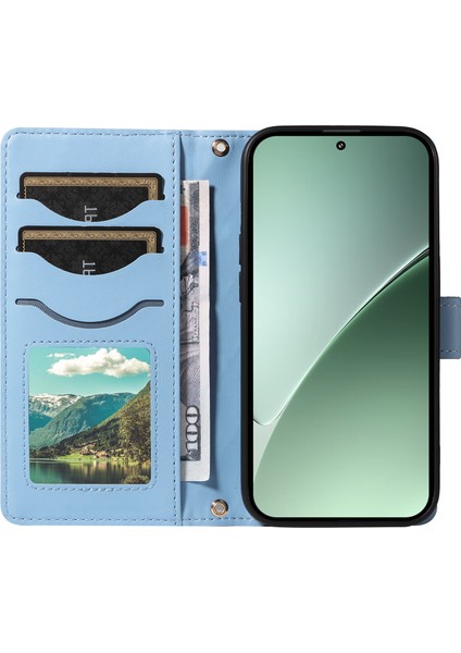 Xiaomi 15 Pro Cüzdan Kılıfı Eşkenar Dörtgen Deri Telefon Kılıfı, Omuz Askılı, Bilek Askısı-Mavi (Yurt Dışından)
