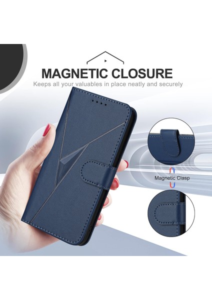 Xiaomi Poco C75 4G-Redmi 14R 5G-14C 4G Kılıf Üçgen Baskı Deri Telefon Kılıfı Kordon-Safir İle (Yurt Dışından)