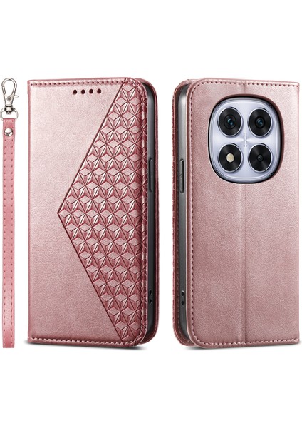 Xiaomi Redmi Note 14 Pro 5G Kılıf Buzağı Dokulu Pu Deri Telefon Kılıfı, Cüzdan-Gül Altın (Yurt Dışından)