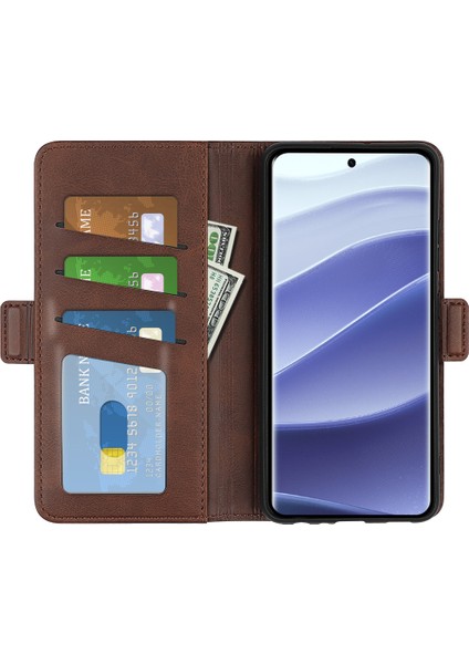 Xiaomi Redmi Note 14 Pro 5G Buzağı Dokulu Deri Cüzdan Telefon Kapağı-Kahverengi (Yurt Dışından) fiyatları