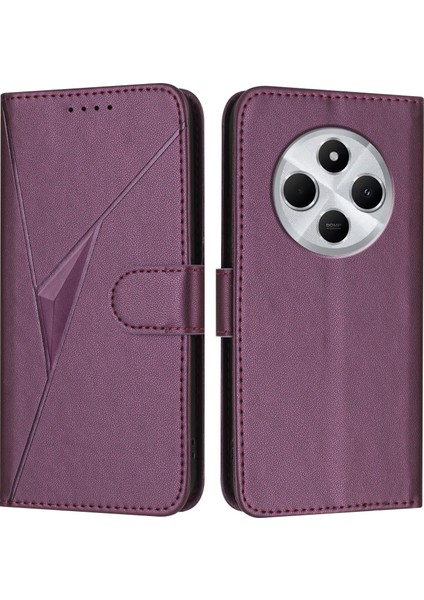 Xiaomi Poco C75 4G-Redmi 14R 5G-14C 4G Kılıf Üçgen Baskı Deri Telefon Kılıfı Kordon-Koyu Mor Için (Yurt Dışından)