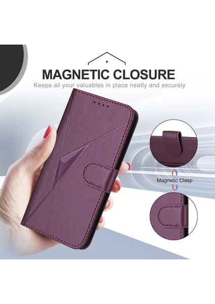 Xiaomi Poco C75 4G-Redmi 14R 5G-14C 4G Kılıf Üçgen Baskı Deri Telefon Kılıfı Kordon-Koyu Mor Için (Yurt Dışından)