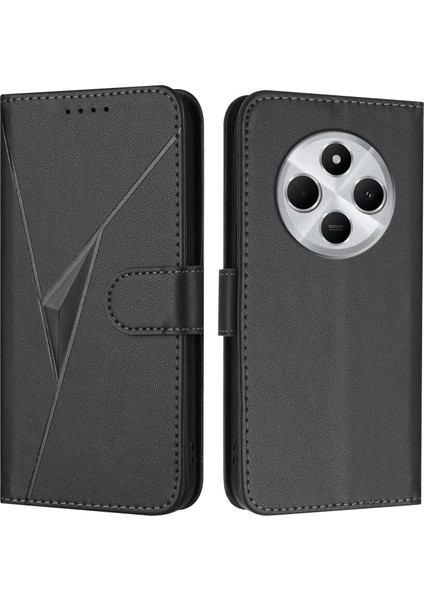 Xiaomi Poco C75 4G-Redmi 14R 5G-14C 4G Kılıf Üçgen Baskı Deri Telefon Kapağı Kordon-Siyah Için (Yurt Dışından)