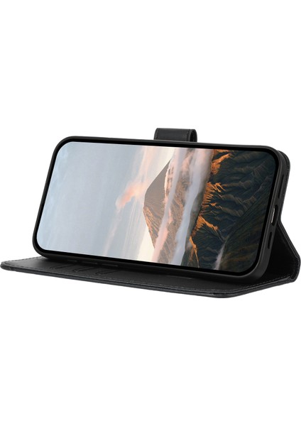 Xiaomi Poco C75 4G-Redmi 14R 5G-14C 4G Kılıf Üçgen Baskı Deri Telefon Kapağı Kordon-Siyah Için (Yurt Dışından)