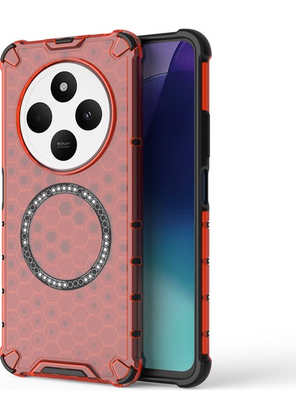 Xiaomi Poco C75 4G-Redmi 14R 5G-14C 4G Kılıf Magsafe Petek Tasarımı İle Uyumlu Tpu + Pc Telefon Kapağı-Kırmızı (Yurt Dışından)
