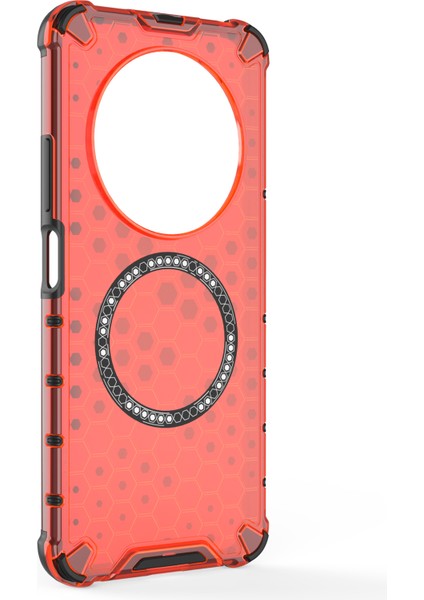 Xiaomi Poco C75 4G-Redmi 14R 5G-14C 4G Kılıf Magsafe Petek Tasarımı İle Uyumlu Tpu + Pc Telefon Kapağı-Kırmızı (Yurt Dışından)