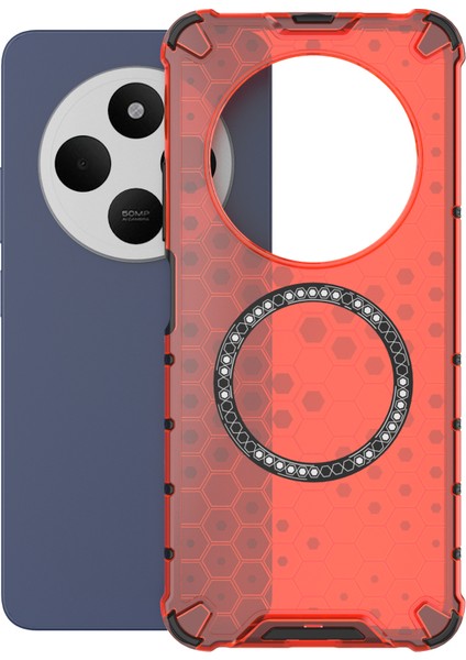 Xiaomi Poco C75 4G-Redmi 14R 5G-14C 4G Kılıf Magsafe Petek Tasarımı İle Uyumlu Tpu + Pc Telefon Kapağı-Kırmızı (Yurt Dışından)