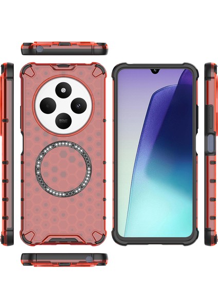 Xiaomi Poco C75 4G-Redmi 14R 5G-14C 4G Kılıf Magsafe Petek Tasarımı İle Uyumlu Tpu + Pc Telefon Kapağı-Kırmızı (Yurt Dışından)