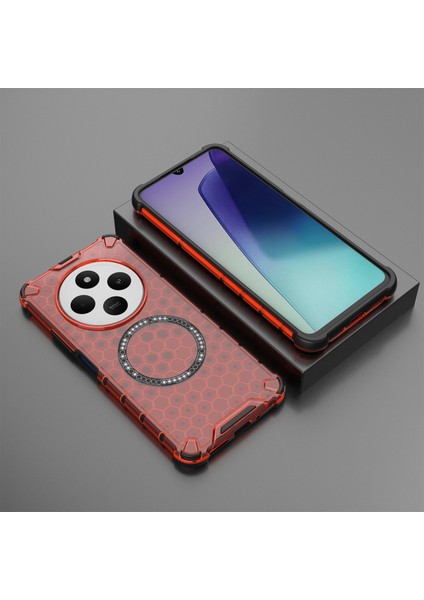 Xiaomi Poco C75 4G-Redmi 14R 5G-14C 4G Kılıf Magsafe Petek Tasarımı İle Uyumlu Tpu + Pc Telefon Kapağı-Kırmızı (Yurt Dışından)
