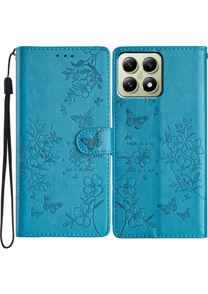 Xiaomi 14T Çiçek Baskı Deri Kapak Çevirin-Mavi Için (Yurt Dışından)