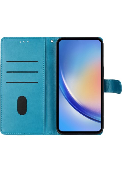 Xiaomi 14T Çiçek Baskı Deri Kapak Çevirin-Mavi Için (Yurt Dışından) modelleri