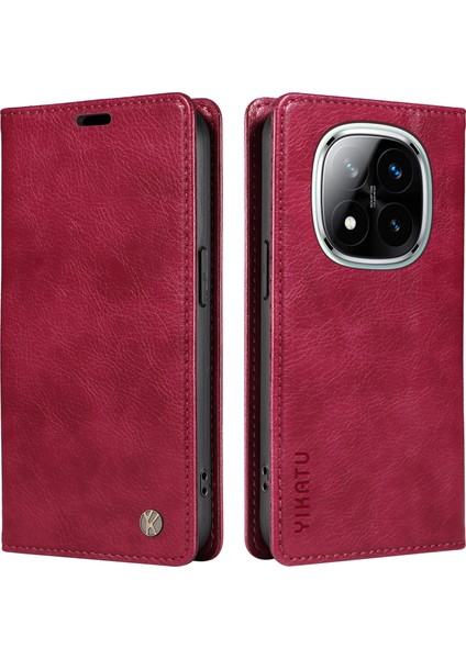 Xiaomi Redmi Note 14 5G Kılıf Manyetik Kapatma Deri Telefon Kapağı Litchi Doku-Şarap Kırmızısı Için (Yurt Dışından)