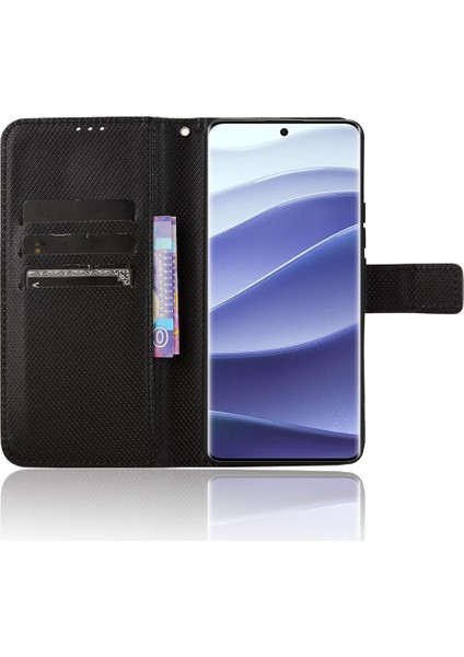 Xiaomi Redmi Note 14 Pro+ 5G-Note 14 Pro 5G Kılıf Pu Deri Elmas Dokulu Cüzdan Telefon Kapağı-Siyah (Yurt Dışından)