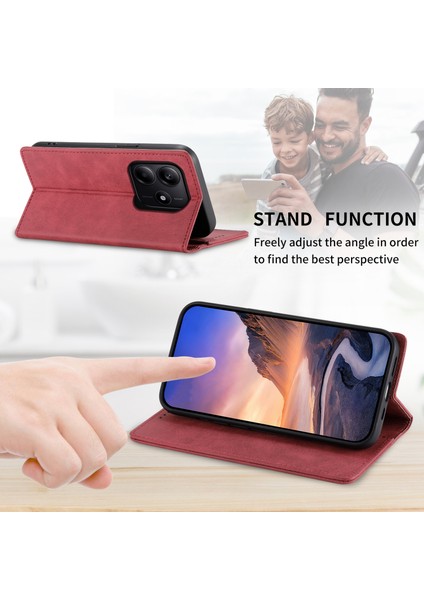 Df-05 Xiaomi Redmi Note 14 5G-14 4G Cüzdan Kılıf Rfıd Engelleme Pu Deri Telefon Kapağı-Kırmızı (Yurt Dışından) modelleri