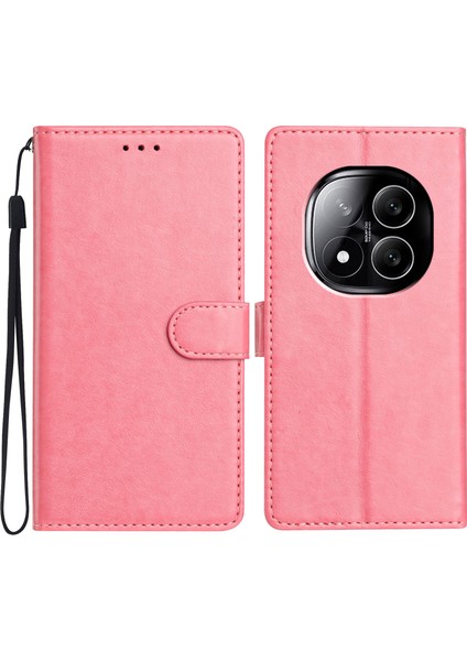 Xiaomi Redmi Note 14 Pro+ 5G Cüzdan Telefon Kılıfı, Kullanışlı Askı-Pembe (Yurt Dışından)
