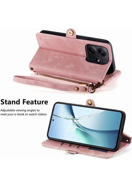 Xiaomi Redmi Note 14 5G Kılıf Fermuar Cüzdan Geometri Hatları Deri Telefon Kapağı-Pembe (Yurt Dışından) modelleri