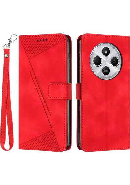 Xiaomi Poco C75 4G-Redmi 14R 5G-14C 4G Kılıf Çanta Baskılı Üçgen Deri Telefon Kapağı-Kırmızı (Yurt Dışından)