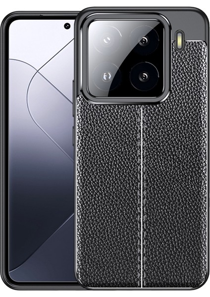 Xiaomi 15 Pro Kılıf Litchi Texture Tpu Esnek Telefon Kapağı, Siyah (Yurt Dışından)
