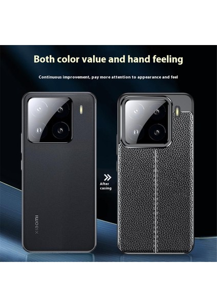 Xiaomi 15 Pro Kılıf Litchi Texture Tpu Esnek Telefon Kapağı, Siyah (Yurt Dışından)
